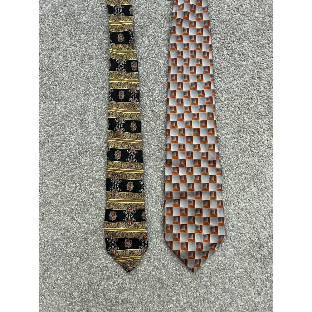 Pierre Cardin Necktie 2 Lot Mens OS Multi Good Silk Geometric Ornate Vintage